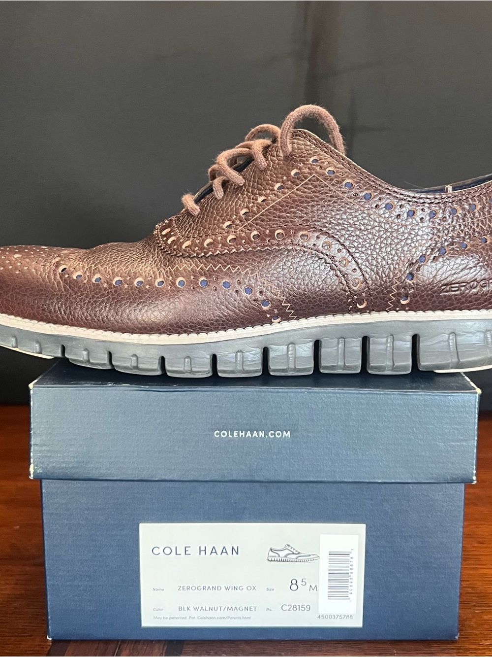 Cole Haan Brown Pebbled Leather Wingtip Oxford